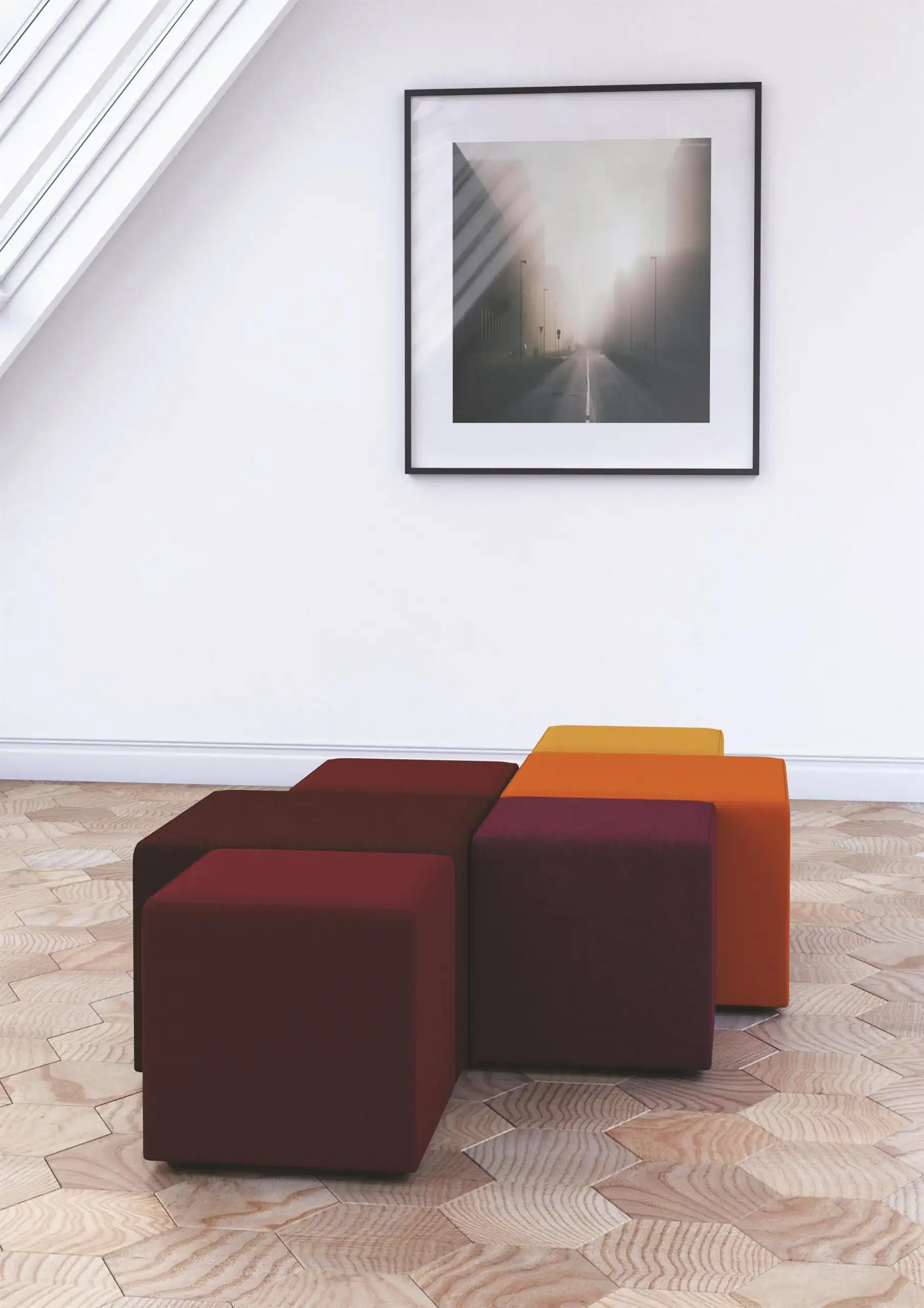 reds and oranges fabric cushioned blocks