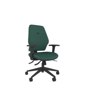 task chair with green fabric and height adjustable arms